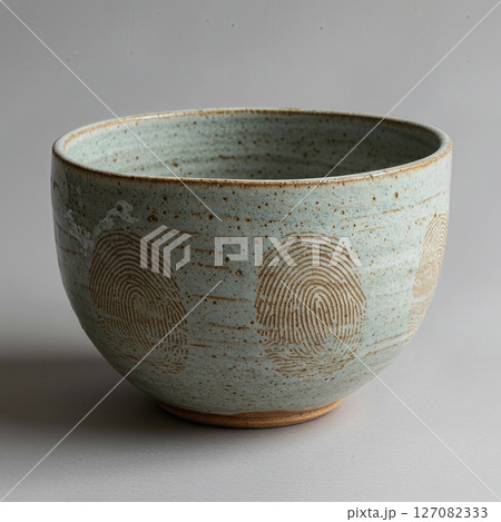 Handcrafted Ceramic Bowl with Unique Fingerprint Pattern, Rustic Pottery Art, Artisan Stoneware Tableware, Minimalist Home Decor 127082333