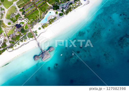 The beautiful tropical Island of Zanzibar aerial view. sea in Zanzibar beach, Tanzania. 127082398
