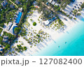 The beautiful tropical Island of Zanzibar aerial view. sea in Zanzibar beach, Tanzania. 127082400
