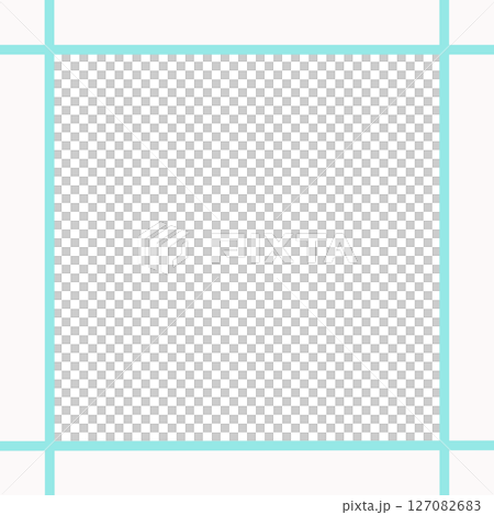 白背景と水色ラインのシンプル囲み枠・中央透過フレーム素材（メッセージ枠・PNG） 127082683