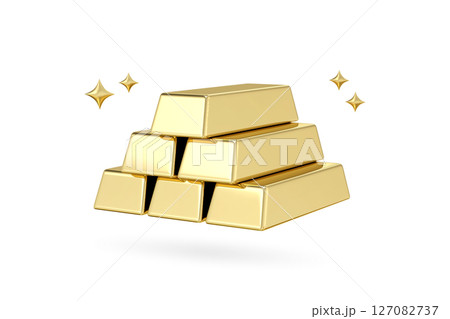 Golden Riches, A sparkling stack of gold bars glistens against a clean white background, representing wealth, prosperity, and financial success, 3d rendering Golden Riches, A sparkling stack of gold bars glistens against a clean white background, representing wealth, prosperity, and financial success, 3d rendering 127082737