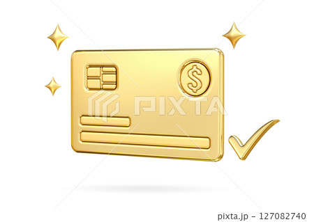 Golden credit card approval, business symbols, and document design elements, 3d rendering 127082740