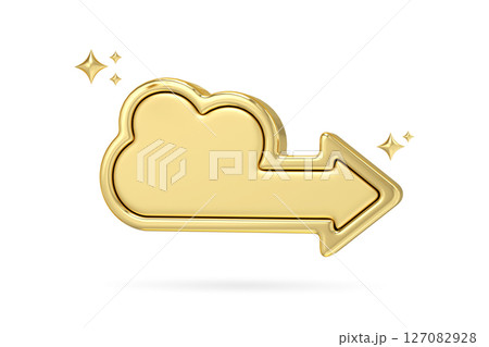 Golden Cloud Arrow, 3D rendering of shiny golden arrow shaped like cloud, pointing right, with sparkling effects, Perfect for app icons, websites, and presentation 127082928