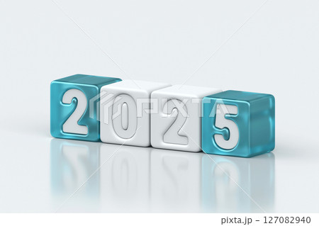 2025 concept with white and blue glass blocks showing the year in clean, modern design, symbolizing progress, new beginnings, and the future, 3d rendering 2025 concept with white and blue glass blocks showing the year in clean, modern design, symbolizing progress, new beginnings, and the future, 3d rendering 127082940