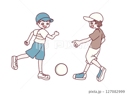 ボール遊びを楽しむ男の子2人の可愛いイラスト 127082999