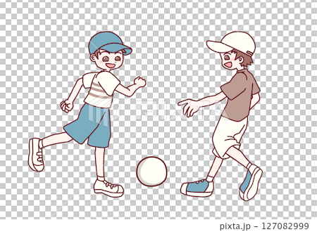 ボール遊びを楽しむ男の子2人の可愛いイラスト 127082999