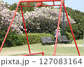 春の青空と咲き始めた桜の花の公園 127083164
