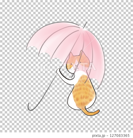 傘を持ってきてくれた猫 - 鴇色の傘 5 127083365