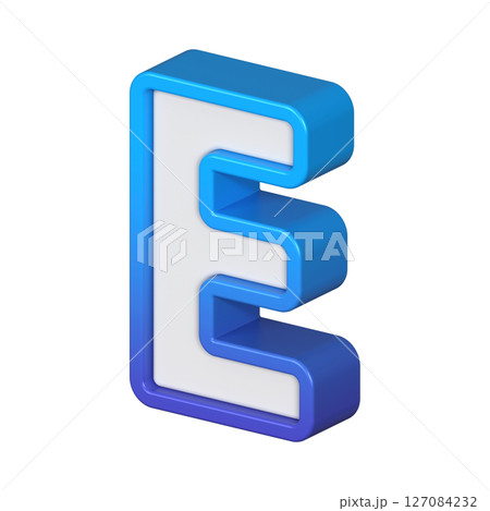 Isometric view of bold Letter E, stands out with its striking blue and white gradient, ready for visual communication, emphasizing clarity and modern feel, 3d rendering 127084232