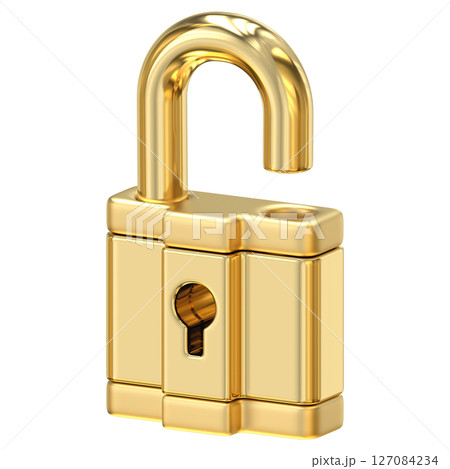 Golden Unlocked Padlock, gleaming symbol of access and security,unlocked padlock shimmers with potential, 3D rendering Golden Unlocked Padlock, gleaming symbol of access and security,unlocked padlock shimmers with potential, 3D rendering 127084234
