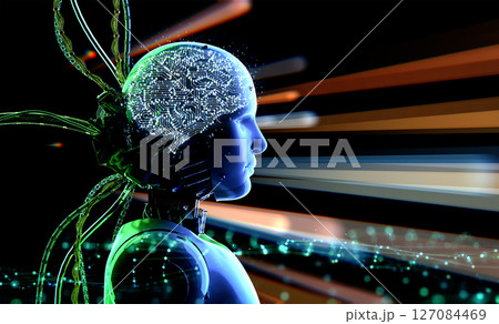 Ai technology with humanoid robot with circuit brain 127084469