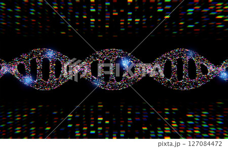 Digital dna helix or genome structure with shining light 127084472