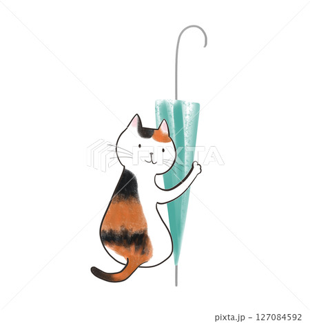 傘を持ってきてくれた猫 - 青竹色の傘 7 127084592