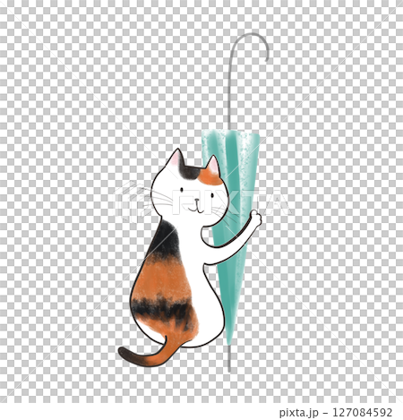 The cat who brought me an umbrella - Blue bamboo umbrella 7 127084592