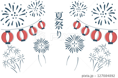 打ち上げ花火と上昇する花火のベクターイラスト線画 127084892