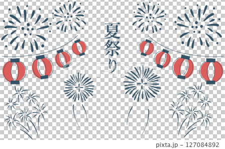 打ち上げ花火と上昇する花火のベクターイラスト線画 127084892
