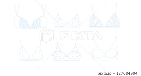 Cute Lingerie Vector Doodle Style Bra and Underwear in Pastel Tones Line Drawing 127084904