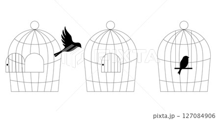 Doodle line art illustration of bird cages set hand drawn sketch collection of metal cages for birds different shapes and sizes vector pet house decor Doodle line art illustration of bird cages set hand drawn sketch collection of metal cages for birds different shapes and sizes vector pet house decor 127084906