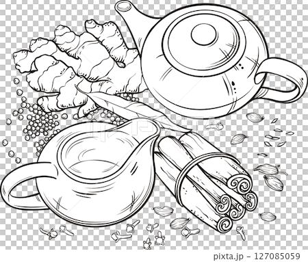 Traditional Indian Masala Tea Outline Illustration 127085059
