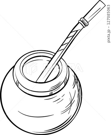 Mate Tea in Calabash Outline Illustration. 127085063