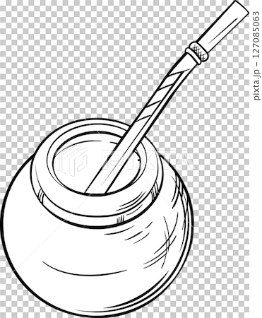 Mate Tea in Calabash Outline Illustration. 127085063