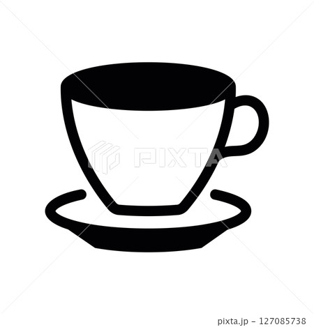 Solid Black Coffee Cup and Saucer Icon Silhouette 127085738