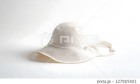 A white hat with a white strap 127085881