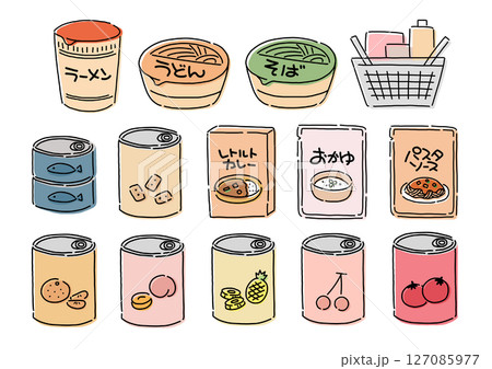 シンプルな保存食をイメージしたイラスト素材セット 127085977