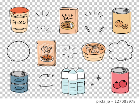 一組描繪簡單保存食品的插圖 一組描繪簡單保存食品的插圖 127085978
