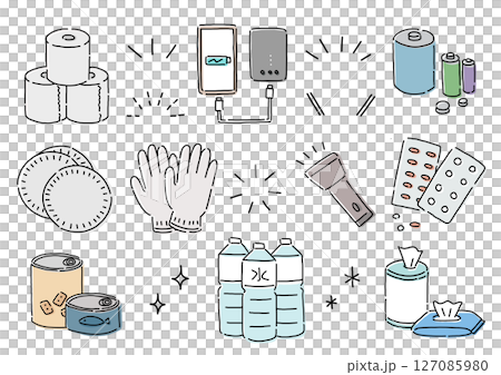 シンプルな防災用品のイラストセット 127085980