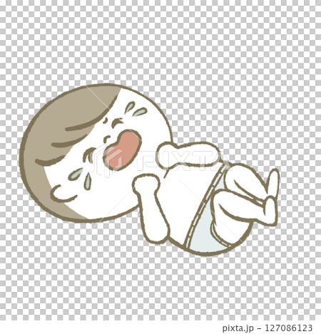 Baby in diaper lying down crying 127086123