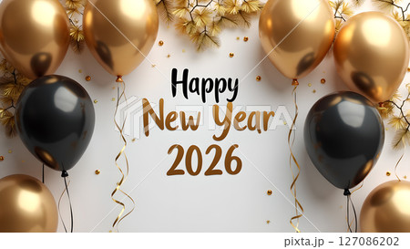 Festive New Year 2026 Celebration with Balloons and Decorative Elements 127086202