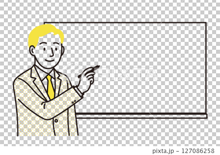 一位西裝革履的男士在白板上解釋的插圖 127086258