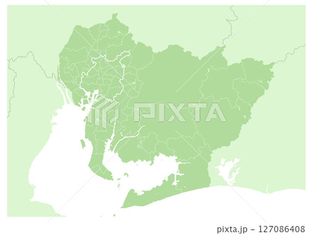 日本の愛知県の地図(市町村や地域区分を線で描いている地図) 日本の愛知県の地図(市町村や地域区分を線で描いている地図) 127086408