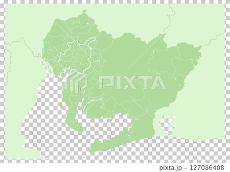 Map of Aichi Prefecture, Japan (map with city, town, village and regional divisions drawn with lines) 127086408