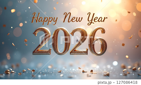 Golden shimmering 2026 new year celebration with festive bokeh lights backdrop Golden shimmering 2026 new year celebration with festive bokeh lights backdrop 127086418