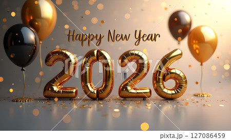 Golden Celebratory Balloons Announcing The Arrival of The Year 2026 Joyful Anticipation 127086459