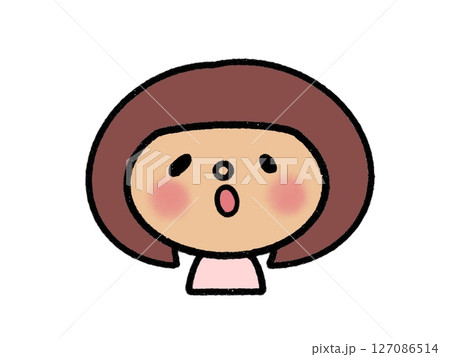 びっくりおどろいた表情のピンクほっぺのボブヘア女の子 びっくりおどろいた表情のピンクほっぺのボブヘア女の子 127086514