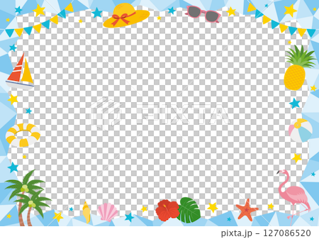 Frame illustration with the image of summer and the sea_Blue 127086520
