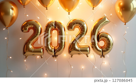 Golden 2026 balloon display for new year's celebration and festive event 127086845