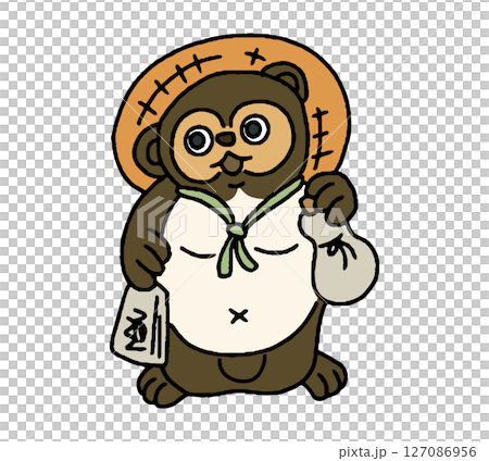 Hand-drawn illustration of a raccoon figurine Hand-drawn illustration of a raccoon figurine 127086956