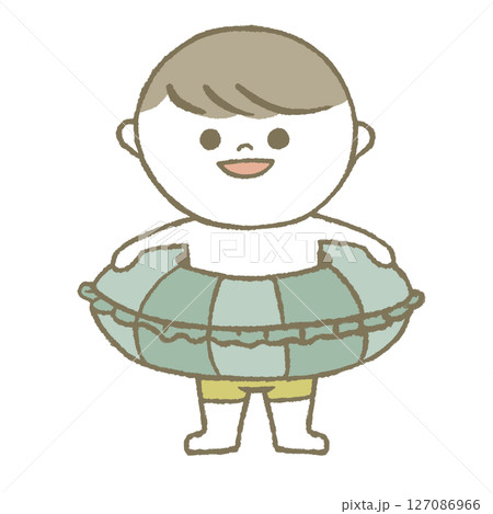 浮き輪を持った水着の子供　笑顔 127086966