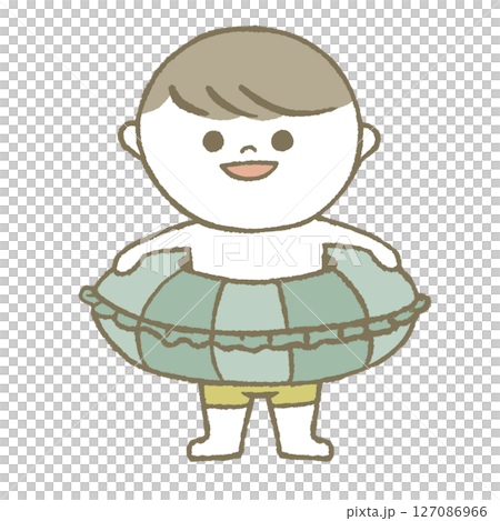 浮き輪を持った水着の子供　笑顔 127086966
