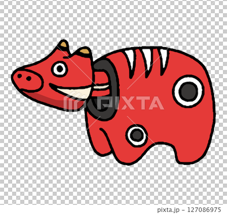 Hand-drawn illustration of a red cow 127086975