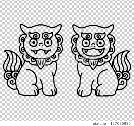 かわいいシーサーの手描きイラスト 127086980