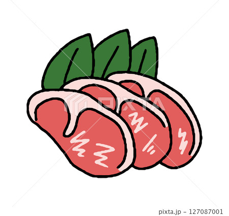 厚切り肉の手描きイラスト 127087001