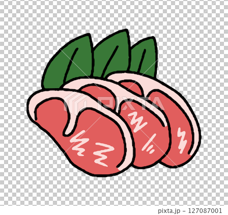 厚切り肉の手描きイラスト 127087001