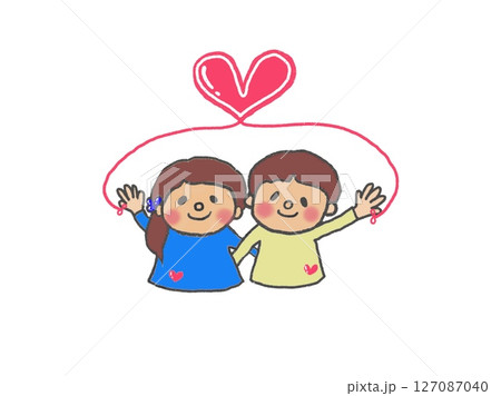 薬指が赤い糸で繋がったハートいっぱい仲良しな男の子と女の子 127087040