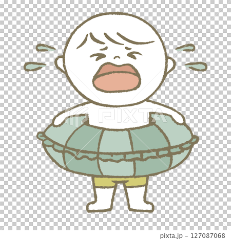 浮き輪を持った水着の子供　泣く 127087068