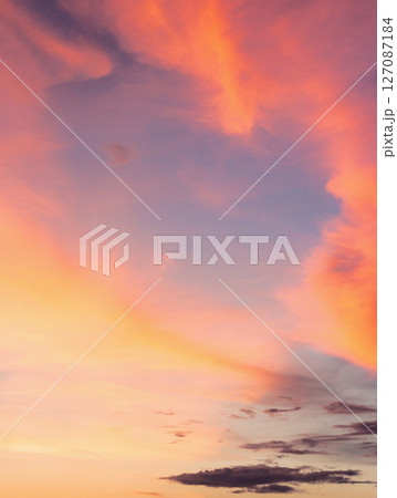 changing weather forecast. natural twilight atmosphere environment. at dusk. red clouds on the bue evening sky. dramatic sunset background. amazing afternoon backdrop 127087184